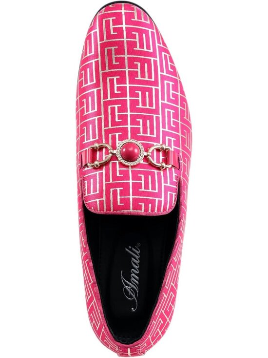 Amali Men\'s Hot Pink Geometric Print Loafers Gold Buckle Slip On Wedding Shoes main image 5